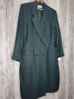 Kasper II Women's Dark Green Double-Breasted Long Blazer Dress Jacket. Size 14